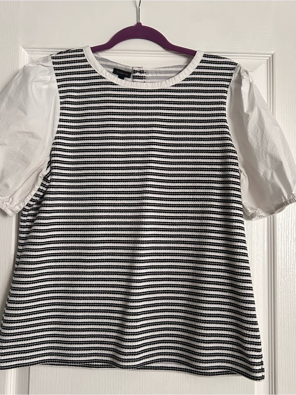 Talbots Black & White Striped Puff-Sleeve Tee